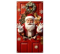 Housse de Porte de Noël Décor de Père Noël défonçant la porte, 180 x 89 cm | Housse de porte de Noël amusante pour célébration des fêtes, entrée de magasin, porche, passage, balcon,