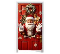 Housse de porte de Noël Décoration Père Noël défonçant la porte 180 x 89 cm | Housse de porte de Noël amusante pour célébration des fêtes, entrée de magasin, porche, passage, balcon,