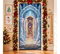 Housse de porte de Noël Motif château de glace La Reine des neiges 91,4 x | Paysage hivernal, bannière de porche, royaume de la Reine des Neiges esthétique, arche architecturale magique