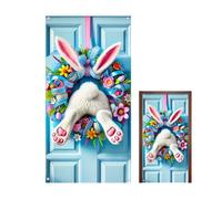 Housse de porte de Pâques - 90 x 180 cm - Bannière de lapin décorative | Rideau de porte réutilisable - Panneau de fête de printemps - Cour Porche Garage Salle de classe mural à suspendre Décor