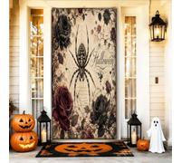 Housse de porte décorative avec motif de roses gothiques vintage pour Halloween, noir, avec corde à suspendre, décoration d'intérieur pour porte, entrée, porche, intérieur et extérieur, 91,4 x 183 cm