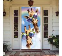 Housse De Porte Decorative,Doorplate Banner,All Year,Couverture De Porte D'EntréE FêTe DéCoration IntéRieur ExtéRieur Pour FêTe De Halloween,NoëL,Anniversaire,Mariage (Girafe,90x210 Cm)