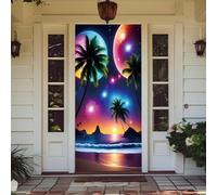 Housse De Porte Decorative,Doorplate Banner,All Year,Couverture De Porte D'EntréE FêTe DéCoration IntéRieur ExtéRieur Pour FêTe De Halloween,NoëL,Anniversaire,Mariage (Cocotier,90x210 Cm)