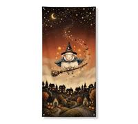Housse de porte décorative en forme d'ours - Illustration fantaisiste - Chapeau de sorcière en forme de balai - Orange - Avec corde - Décoration d'intérieur pour porche - Intérieur et extérieur - 91,4