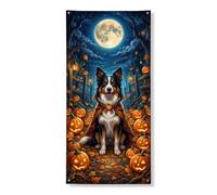Housse de porte décorative pour chien, citrouilles fantaisie, lune, Halloween, orange, avec corde, bannière de porte d'entrée, décoration d'intérieur pour porche, mur, intérieur et extérieur, 91,4 x