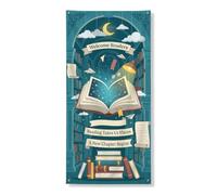 Housse de porte décorative pour porte ouverte - éducative fantaisiste - Nuages et lunes - Bleu sarcelle - Avec corde à suspendre - Décoration d'intérieur et d'extérieur - 91,4 x 183 cm