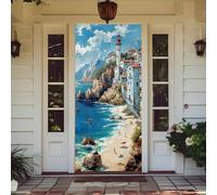 Housse De Porte D'EntréE,BannièRe DéCorative,Couverture De Porte Extra Large,BannièRe De FêTe,Fond De ScèNe Pour Cabine Photo,Affiche IntéRieur/ExtéRieur,Door Cover (Plage,90x210 Cm)