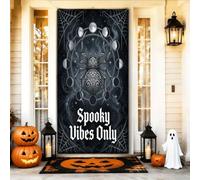 Housse de porte d'Halloween effrayante avec phases de lune et araignée 91,4 | Cycle de phase de lune, bannière de porte d'entrée, toile d'araignée gothique, citation d'humeur effrayante uniquement