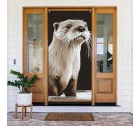 Housse de porte en forme de loutre de 183 x 89 cm, rideaux d'intimité pour porte d'entrée, bannière de porche à suspendre, fond photo pour intérieur et extérieur, décoration de fête