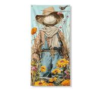 Housse de porte épouvantail de ferme, décoration florale colorée pour automne, festival de récolte vintage, décoration à suspendre, charme saisonnier intérieur ou extérieur, 91,4 x 183 cm