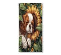 Housse de porte extérieure de 91,4 x 182,9 cm, motif chien Cavalier King Charles Spaniel, Chiot, feuille de tournesol, bannière pour porte d'entrée, sortie, décoration amusante pour animaux