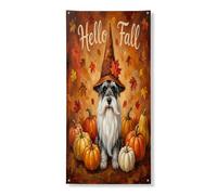 Housse de porte extérieure de 91,4 x 183 cm, motif nain de chien schnauzer d'automne et feuille d'érable citrouille d'automne pour porte d'entrée, sortie, décoration d'intérieur cool