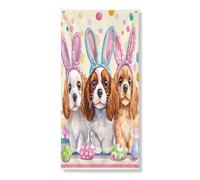 Housse de porte extérieure de chien Cavalier King Charles de Pâques 91,4 x 182,9 cm, œufs mignons et amusants, bannière de porte avant et arrière, décoration funky pour la maison, le porche