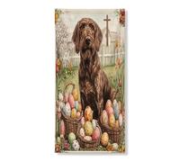 Housse de porte extérieure de Pâques à poil dur allemand de 91,4 x 182,9 cm, croix d'œuf de ferme, chiot, maison de chiot, bannière de porte d'entrée, décoration de sortie, décoration vintage