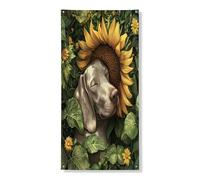 Housse de porte extérieure motif chien de Braque de Weimar de printemps 91,4 x 182,9 cm - Feuille de tournesol - Bannière pour porte d'entrée et de sortie - Décoration amusante pour intérieur et