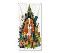 Housse de porte extérieure motif épagneul Cavalier King Charles 91,4 x 182,9 cm - Plante amusante - Fleur - Chiot - Bannière pour porte d'entrée et de sortie - Décoration d'intérieur pour animaux