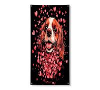 Housse de porte extérieure pour la Saint-Valentin Cavalier King Charles Spaniel 91,4 x 182,9 cm, motif cœur amusant pour porte d'entrée, sortie, décoration d'intérieur et de porche