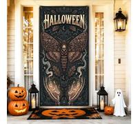 Housse de porte gothique motif tête de mort Halloween 91,4 x 182,9 cm | Motif papillon gothique, bannière de porte d'entrée, mains squelettiques, bouteilles de potion mystiques, fond damassé orné