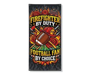 Housse de porte graphique avec citation des fans de football pompiers 91,4 | Thème pompier, toile de fond de porte d'entrée, amateur de sport, imagerie héroïque, décoration de grotte d'homme