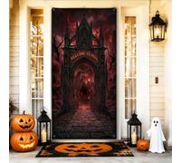 Housse de porte Halloween avec citation d'horreur de château gothique 91,4 | Architecture gothique, bannière de porte d'entrée, chemin inquiétant, esthétique du film d'horreur, décoration d'entrée