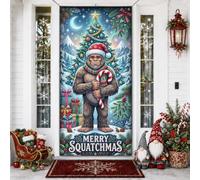 Housse de porte humoristique avec citation de Noël Sasquatch 91,4 x 183 cm | Cange, panneau de porte d'entrée, arbre décoré, boîtes cadeaux, paysage enneigé, personnage fantaisie
