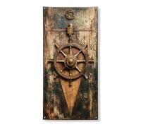 Housse de porte nautique avec motif de roue de navire, décoration maritime vintage rustique pour porte d'entrée, extérieur et intérieur, saison estivale, 91,4 x 183 cm