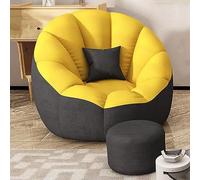 Housse de pouf avec rangement - Housse de fauteuil en tissu Teddy ultra doux - Housse de pouf moelleux - Confortable pour chambre à coucher, salon et appartement (sans rembourrage) - Gris + Jaune
