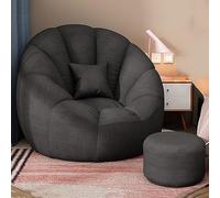 Housse de pouf avec rangement - Housse de fauteuil en tissu Teddy ultra doux - Housse de pouf moelleux - Confortable pour chambre à coucher, salon et appartement (sans rembourrage) - Gris