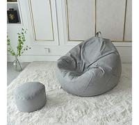 Housse de pouf avec repose-pieds, sans haricots inclus, idéale pour le rangement des animaux en peluche, canapé paresseux confortable pour salon, chambre à coucher, salle de jeux, dortoir - Gris