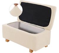 Housse de Pouf Coffre de Rangement Extensible et Pliable - Couverture Élastique Repose-Pieds Amovible avec Fond Antidérapant pour Banc - 2pcs Grande Taille Salon(Beige,XL)