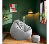 Housse de pouf d'extérieur imperméable - Grand pouf rond beige avec technologie douce - Confortable pour le salon et la chambre à coucher - Sans doublure ni rembourrage - 120 x 140 cm