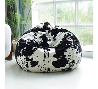 Housse de pouf en fausse fourrure de lapin (sans rembourrage) Imprimé vache tachetée Amovible Lavable Doux Chaise Canapé Paresseux Housse en peluche Siège de sol de salon(Black and gray cow color)