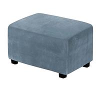 Housse de pouf en velours élastique extensible lavable pour salon, gris bleu, accessoire de décoration d'intérieur avec élastique en bas