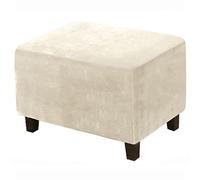 Housse de pouf en velours élastique - Housse de pouf extensible pour salon, protection en fourrure douce avec base élastique, couleur beige clair et facile à nettoyer