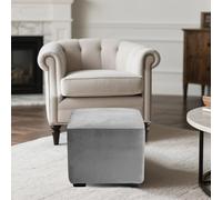 Housse de pouf en velours extensible gris clair avec attaches pour pouf carré et rangement pliable, protection élégante pour repose-pieds Poofy