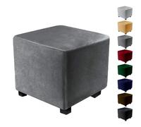 Housse de pouf extra large en velours - Housses extensibles pour repose-pieds carrés 43,2 x 43,2 cm, 76,2 x 76,2 cm, 101,6 x 101,6 cm - Solution de protection et de rangement de meubles gris uni