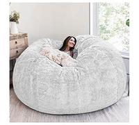 Housse de pouf géant douce, respirante et confortable pour le salon d'adulte, grand pouf rond, doux et moelleux en fausse fourrure (sans rembourrage)