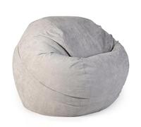 Housse de pouf géant (housse uniquement, sans rembourrage) - Housse de pouf rond lavable en tissu velours de coton doux pour adultes et adolescents - Gris clair - 90 cm