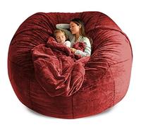 Housse de pouf géant rond et moelleux pour adulte, Salon - Respirant et confortable en fausse fourrure - Rouge - 130 x 60 cm