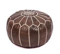 Housse de pouf marocain en cuir véritable faite à la main - Repose-pieds sans rembourrage - Repose-pieds bohème sous le bureau - Ottoman rond pour salon, chambre à coucher - Cadeau de pendaison de