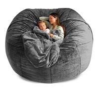 Housse de pouf poire gris foncé moelleux - Grande housse de rechange en fausse fourrure pour adultes - Sac de rangement doux et lavable pour animaux en peluche (rembourrage non inclus)