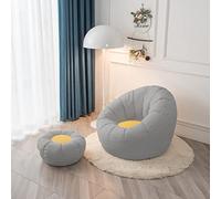 Housse de pouf poire + housse de pouf en forme de pétale (sans haricots) - Housse de pouf poire en mousse à mémoire de forme - Jaune gris, taille L
