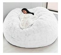 Housse de pouf poire rond, douce et moelleuse en fausse fourrure (sans remplissage) - Housse de pouf géant en fourrure pour chambre d'enfant et d'adulte, blanc, 180 x 90 cm