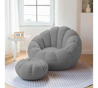 Housse de pouf rembourré en poils d'ourson - Housse de pouf souple (sans haricots) - Rembourrage ultra doux en mousse à mémoire de forme - Gris