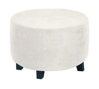 Housse de pouf ronde extensible, housse de luxe en velours élasthanne, housse de repose-pieds de fauteuil for le salon, housses de tabouret douces amovibles et lavables ( Color : Bianco , Size : Small