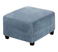 Housse de pouf XXL lavable - Housse de protection super douce pour repose-pieds carré gris bleu avec élastique en bas - Housses de pouf extensibles pour ottomans et tabourets