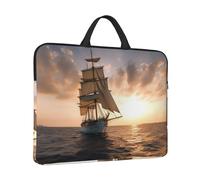 Housse de protection à 360° pour ordinateur portable de 14 pouces avec poignée Motif bateau à voile au coucher du soleil