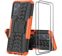 Housse De Protection Antichoc 360° Avec Support Pour Realme 9i/Oppo A76/A96/A36 - Coque Bumper Pc+Tpu Anti-Rayures Et Verre Trempé 9h - Orange