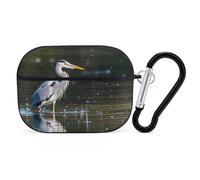 Housse de protection antichoc pour Airpods Pro 2ème génération avec mousqueton et motif héron gris dans l'eau - Noir