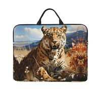Housse de protection avec poignée pour ordinateur portable 14" Motif léopard à la recherche d'une proie - Compatible avec ordinateur/tablette de 14"
